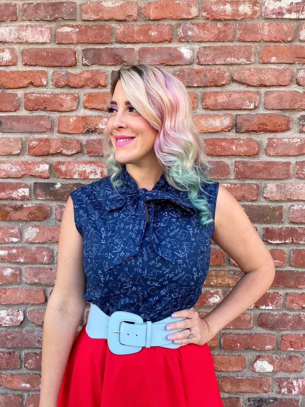 Retrolicious Blue STEM/Science Sleeveless Bow Blouse